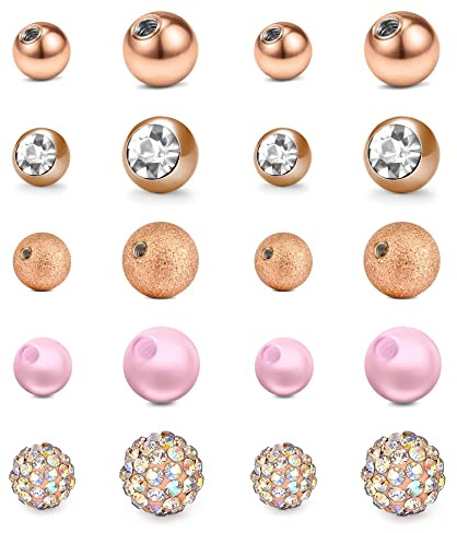 Mayhoop 10 Pares de Bolas para Piercing de Ombligo de 14G Bolas de Repuesto de Acero quirúrgico o Bolas de Cristal de plástico para Piercing de Ombligo para Mujer Oro Rosa