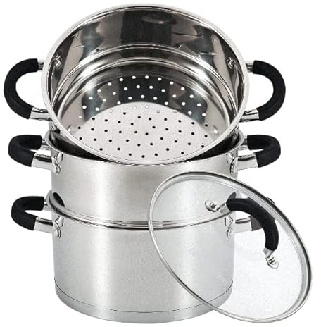 Royal Cuisine 3 Tier Multi Tier Layer Stainless Steel Steamer Pot With Stackable Pan Insert/Lid, Vegetable Steamer Cooker, Size: 18cm