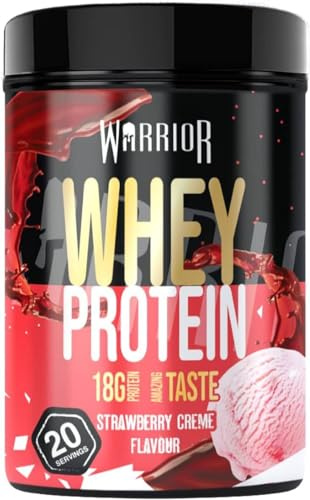 Warrior Whey Protein Powder 500g, 20 Servings – High Protein Shake Supplement for Muscle Growth, Recovery & Weight Loss – Low Sugar, Low Carb, Gluten Free Meal Replacement Shake – Strawberry Crème
