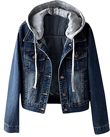 IQYU Veste en jean pour femme - Avec capuche - Veste en jean pour homme - Veste mi-saison - Veste de printemps vintage - Veste courte en jean légère - Veste d'été - Bomber, bleu, M