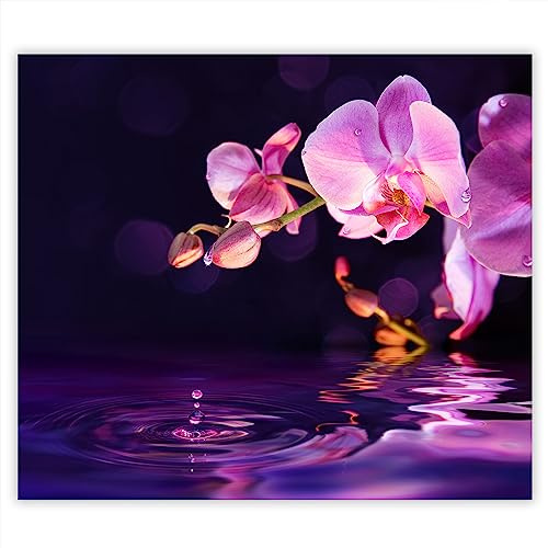 SMTDeco Protection plaque de cuisson, vitrocéramique, verre trempé, pour cuisinières électrique, à induction,planche à découper 60x52 cm une pièce motif Fleurs noir