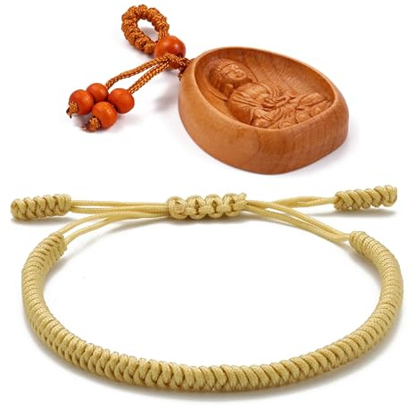 LUCKY BUDDHIST Bracciale Tibetano Buddista Regolabile – Bracciale in Corda Intrecciata per Uomo e Donna – Include Portachiavi Buddha in Legno