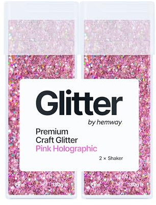 Hemway Craft Glitter Shaker Pink Holographic 130g x2 Pack Fine