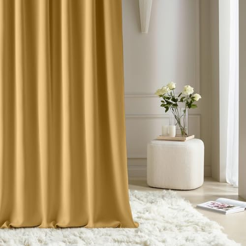 ROOM99 Tenda con occhielli argentati, Aura, 140 x 300 cm, larghezza x altezza, moderna Curtain per soggiorno, camera da letto, senape, 1 pezzo