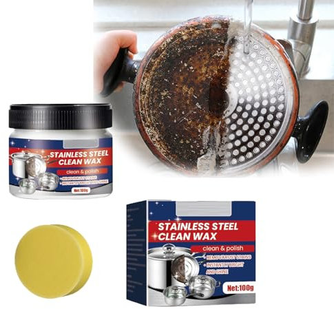 Pasta di Pulizia in Acciaio Inox Nano-tecnologico, Detergente e Smalto per Metalli, Cera Pura per Pentole (1 Pezzo)