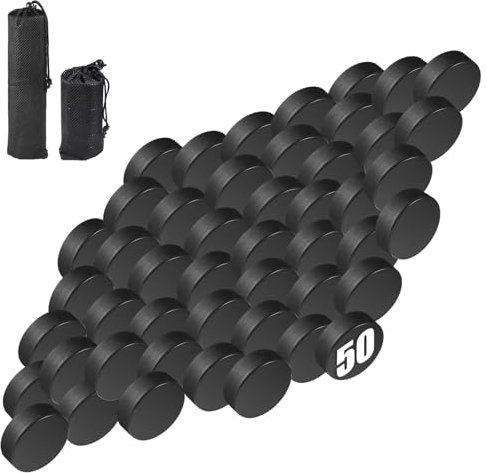 HeavenBird ishockeypuckar bulk för träning, officiell storlek, diameter 7,6 cm, tjocklek 3 cm, 170 g, svart, 50 st