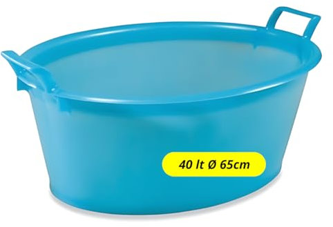 TOMAINO - Bacinella Bucato in Plastica Rigida Ovale- Contenitore Portabiancheria Multiuso per Casa, Lavaggio Panni e Cane - Catino per Bucato 40 lt Ø 65 cm