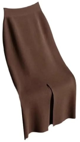 MGDIFYXAA Jupe pour Femme - Jupe Crayon Tricotée Surdimensionnée Automne Et Hiver pour Femme, Jupe en Une Étape, Taille Haute, Longue, Amincissante, Fendue, Robe Droite, Café 3XL
