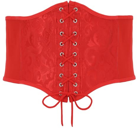 VONMELLI Corsetto Donna Retrò Ampia Cintura Elastica Pizzo Fino Corsetti Pirata Per Vestito Moda Cintura Donna Legata Corsetto Nero per Vestirsi Costume di Halloween Rosso S