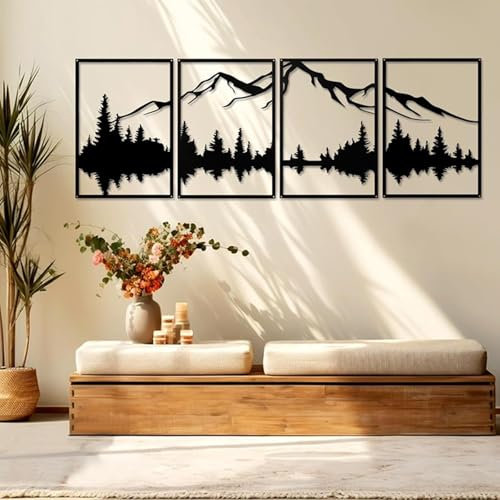 Yolispa 4 Decorazioni da Parete in Metallo, Minimalista Montagna Foresta Decorazioni da Parete, Decorazione Silhouette del Montagne Grande Scultura per Casa, Soggiorno, Camera da Letto, Ufficio