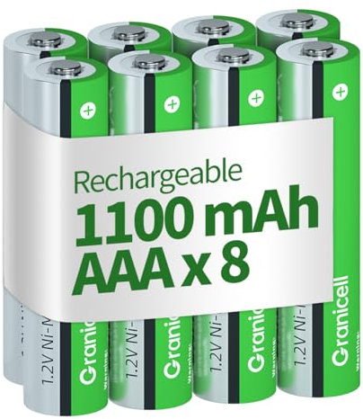 Granicell Pilas recargables AAA de 1100 mAh, alta capacidad, 1500 ciclos, 1,2 V, NiMH, baja autodescarga AAA, paquete de 8 unidades