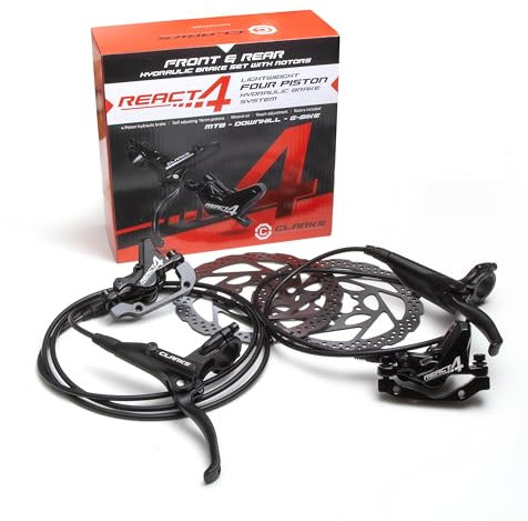 Clarks Cycle Systems React-4 Piston Front & Rear Hydraulic Disc Brake Set, Black, 203/180mm
