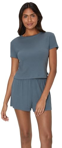 Hanes Set di 2 Pantaloncini da Donna Originals Lounge, Supersoft Cropped Baby Doll Tee & Sleep Shorts Loungewear Set Pigiama Stargazer Grey/Stargazer Grey, M (Confezione da 2)