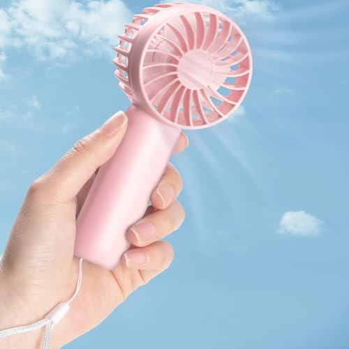 Hianjoo Mini Ventilador de Mano, 2000 mAh USB Abanico Portátil Recargable Ventilador Personal de 3 Velocidades con Correa de Mano Playa de Viaje Liviana para Interiores y Exteriores, Rosa