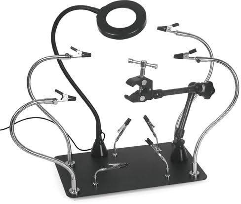Estación de soldadura magnética de tercera mano, soldadura de tercera mano con 3 lupa, brazo mecánico giratorio 360°, estación de soldadura, kit de ejercicios para aficionados al bricolaje, ingenieros