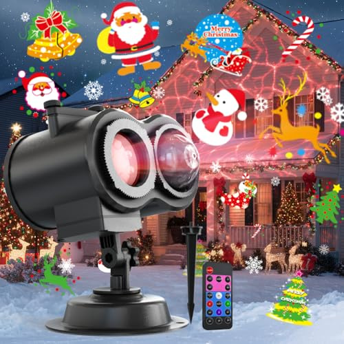 2-i-1 LED-projektorlampa för jul, nyår, alla hjärtans dag och fester – med 16 mönster & 4 vattenvågseffekter, IP65, med fjärrkontroll