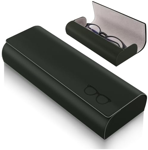chuanhylis Pu Etui Lunettes, Etui Lunette Rigide, Unisexe Vintage Design Protection Etui A Lunette Pour Femmes, Hommes, Lunettes de Lecture, Lunettes de Sport (Noir)