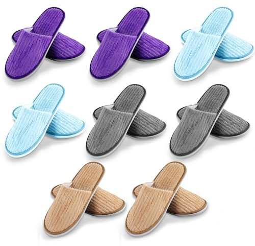 Pantofole in spugna per hotel, pantofole colorate, 28,5 x 11,5 cm, pantofole in spugna, pantofole colorate (blu + viola + giallo + grigio)