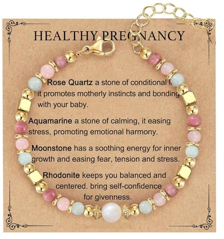 MIYUEFAN Bracelet Future Maman, Bracelet de Pierre de Lune Cadeaux Bijoux de Grossesse pour la Nouvelle Maman la Première Fois