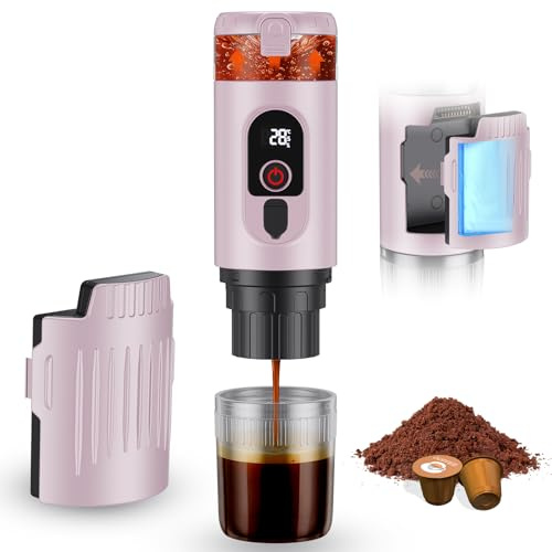 Jradse Máquina de café espresso portátil, 20 bares de presión, 2 en 1, batería intercambiable de 7650 mAh y carga rápida USB-C, para cápsulas Nespresso y café molido, viajes, oficina, camping