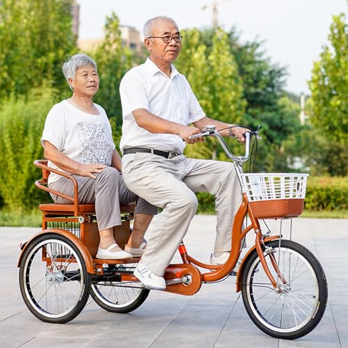 Tandem trehjuling för vuxna och äldre med passagerarsäte, trehjuling med 3 hjul med förare, känslig broms, lastkapacitet 150 kg