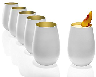 Stölzle Lausitz 3520012EL086 ELEMENTS Becher, Kristallglas, 465 milliliters, 6er pack, Weiß/Gold