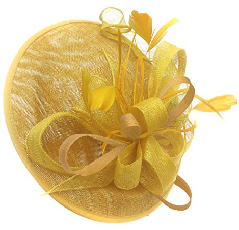Caprilite gul mix färg Sinamay stor disk tefat fascinator hatt för kvinnor bröllop pannband