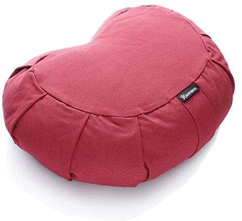 BODYMATE Cojín de Yoga Media Luna 42 cm largo 30 cm ancho 15 cm alto | Relleno de cáscaras de trigo sarraceno | Funda extragruesa y lavable en lavadora de algodón 100% | Cojín de meditación