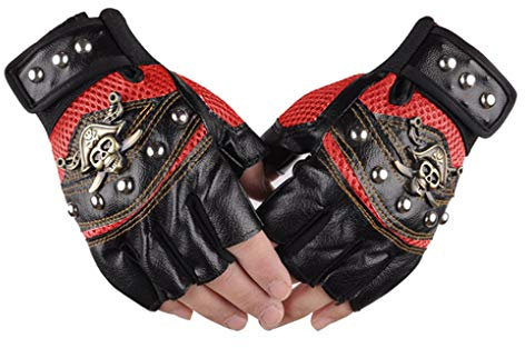 IPENNY Unisex Halbfinger Fahrradhandschuhe Nietbolzen PU-Leder Handschuhe Schädel Persönlichkeit Mode Fäustlinge Outdoor-Ausrüstung Reithandschuhe Niete