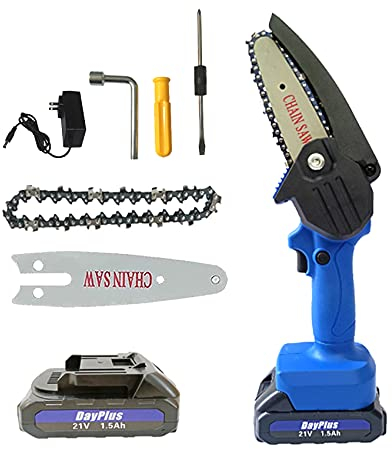 Mini Kettensäge mit Akku, 21V 4 Zoll Mini Akku Kettensäge mit 1 Akku und Ladegerät, Einhandkettensäge mit Spritzschutz & Sicherheitssperre für Gartenarbeiten und Holz