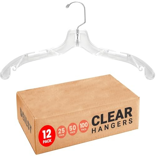 DEILSY™ Clear Plastic Hangers 12 Pack Durable Clothes Hanger for Wardrobe Organization, Essential Plastic Hanger for Garments, Versatile Coat Hangers for Home and Retail Use