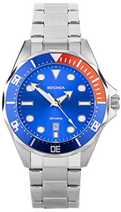 Sekonda 30087 Herren-Taucheruhr mit Edelstahl-Armband, 200 m, silber