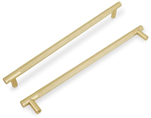 COTYKILEY 10-pack 256 mm (10 tum) skåphandtag i borstad mässing, guld, räfflade handtag till köksskåp, dörrhandtag till kök, skåp, hårdvara, byråhandtag