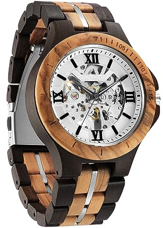 FORSINING Montre pour homme - Design classique - En bois - Automatique - Squelette - Montre mécanique lumineuse et étanche