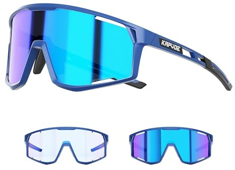 KAPVOE Fotocromatici Occhiali Da Ciclismo Uomo Donne TR90 Occhiali Da Sole Sportivi Anti-UV 400 Chiaro Occhiali MTB Bicicletta Accessori Che Corrono Corsa Guida Occhiali Bici Blu