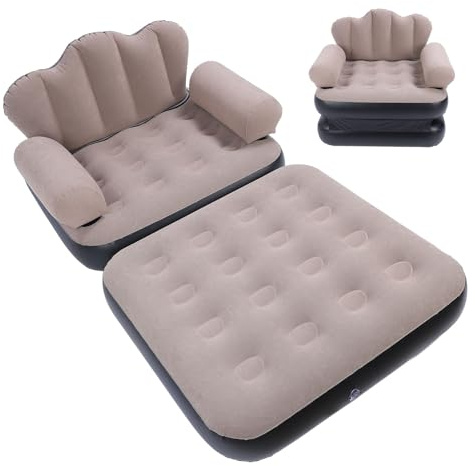 KKPLZZ Inflatable Couch Blow Up Couch Mattress Portable Foldable Sofa Bed Thickened Flocked PVC Blow Up Couch Mattress for Home Travel Camping Coffee Color