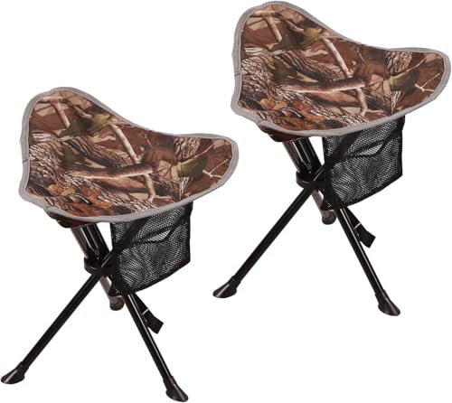 REDCAMP Lot de 2 tabourets Pliables légers et Portables à 3 Pieds pour Adultes Sac à Dos de pêche Chasse Camouflage