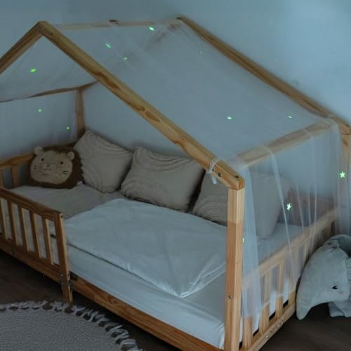 Lilimaus Hussäng Himmel med lysande stjärnor – sänghimmel dekoration – gåva flickor och pojkar – himmelsängsgardiner 90 x 200 och 120 x 200 barnsängar