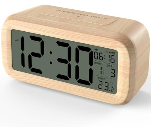GUUMUXIN Réveil Numérique avec Date, Affichage de la Température et Boîtier en ABS, Réveil Fluorescent avec Affichage LCD et Fonction Snooze, Alimenté par Piles (Piles Non Incluses)