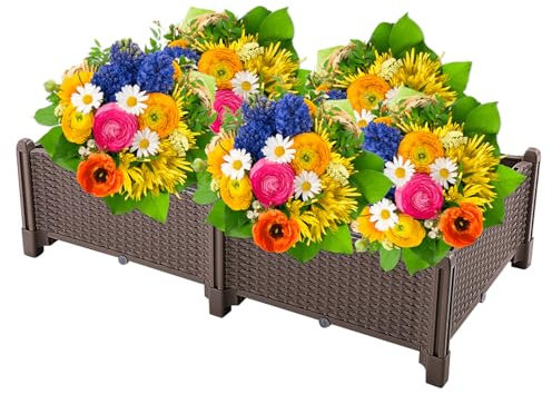 Lit de jardin surélevé - Jardinières surélevées d'extérieur en plastique rotin, arrosage automatique parterre de fleurs surélevé pour jardin | parterres de fleurs surélevées pour , jardinières