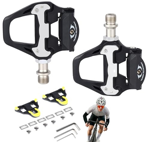 Road Bike Pedals, Clipless SPD Pedals, 9/16 Aluminum Alloy Threads Bicycle Pedals Compatible with SPD SL System, Self-Locking Design & Adjustable Tension for Indoor Outdoor, MTB, Spin Bike