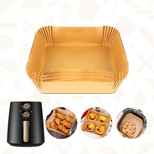 100 stycken Airfryer bakpapper för varmluftsfritös Ninja SL300EU, tillbehör för Ninja Double Stack 7,6 L Air Fryer SL300EU, förskurna non-stick pergamentpappersinlägg, perfekt för 3,8–5 l fritös