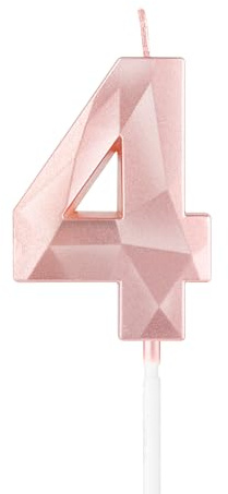 mciskin Rose Gold 4th Birthday Candles,4th Birthday Decorations for Girl,3D Number 4 Candle for Cake,Rose Gold Cake Topper for Her Him Party Decorations Wedding Supplies