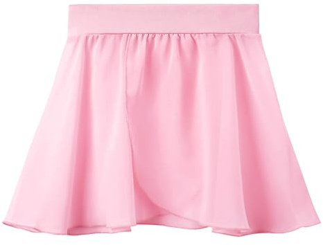 Abeillo Pink Ballet Dance Skirt Pull On Elastic Dance Wrap Skirt Chiffon Girls Ballerina Skirts for Training, Performance, 4-6 Girls