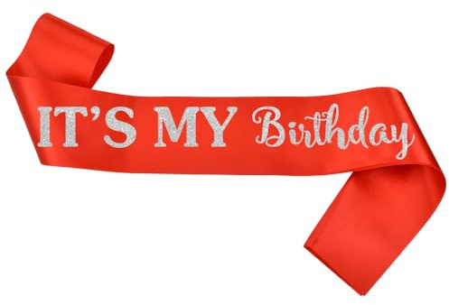 Itās my birthday sashļ¼Red Itās my birthday Sash with Silver Glitter Printing Lettersļ¼Class of Sash for Graduation Partyļ¼birthday party Hot Red Silver Sash