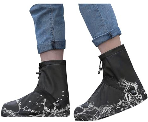 ZVSLGVZ Waterproof Rain Boot Shoe Covers for Men Women, Non-Slip Rain Shoe Covers, Waterproof Overshoe Reusable Foldable Rain Shoe Protectors for Cycling Outdoor Travel (Black, XXL)