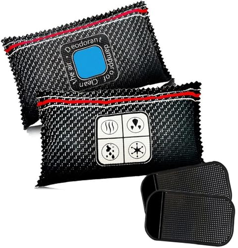 Car Dehumidifier Bag, Reusable Dehumidifiers 2Pcs Moisture Absorber with Color-Changing Indicator Include 2 Anti Slip Mat for Car, Home, Closets, Caravan, or Boat