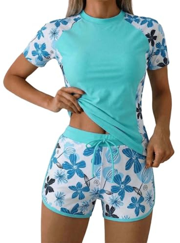 Bañador de mujer de manga larga con protección UV UPF 50+ Conjunto de dos piezas de baño UV Protección solar Traje de baño de manga larga Tallas grandes Ajuste slim Ropa de baño de manga larga
