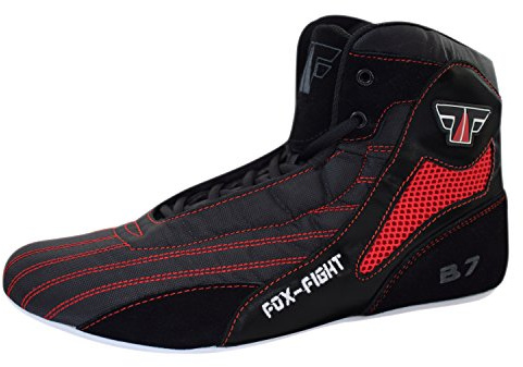 FOX-FIGHT B7 Kampfsport Schuhe | für Damen und Herren | Atmungsaktiv Flexibel | Wildleder | Ringerschuhe | Athletik Fitnesschuhe Bodybuilding | 44 schwarz/rot