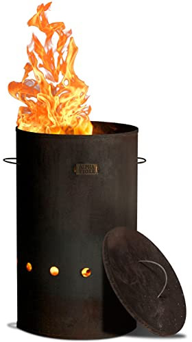 Industrielle Feuertonne - Cortenstahl Und Edelstahl - L / XL - Ideal Für Den Einsatz Im Garten, Balkon Und Auf Der Terrasse - Das Stabile Feuerfass Ist Robuster Und Größer Als Die Meisten Feuerstellen